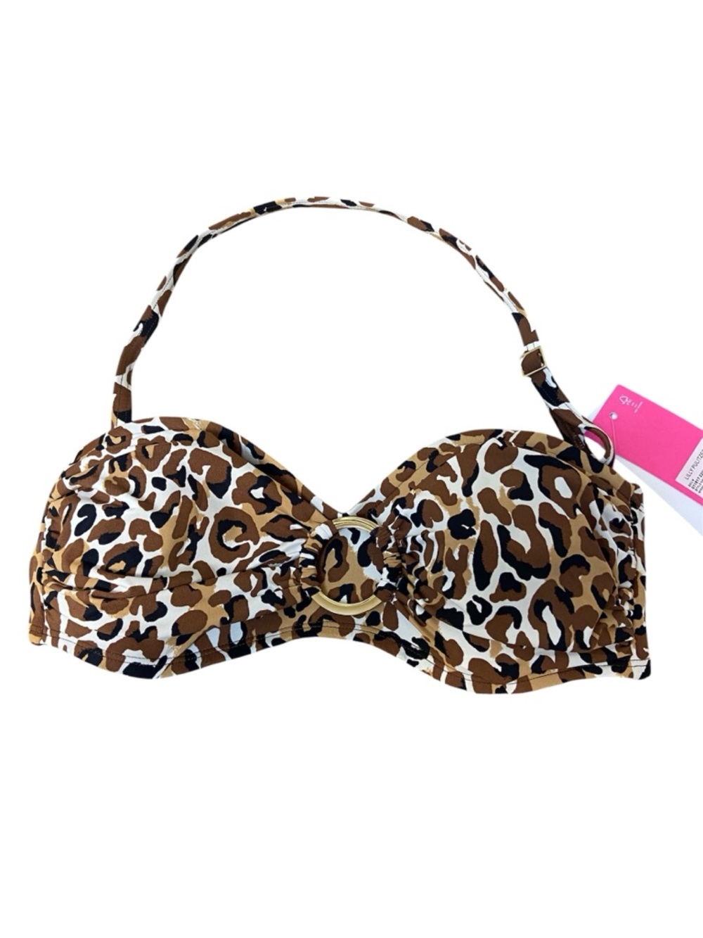 Lilly Pulitzer Brown Black White Leopard Print Bikini Top Sz 2 NWT